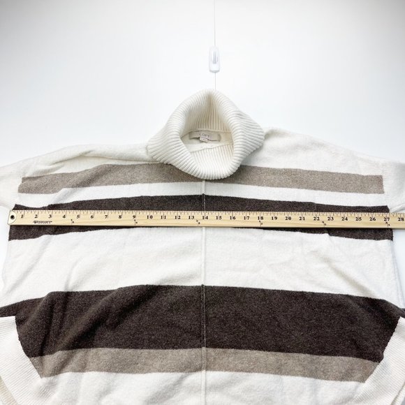 LOFT Cream/Brown Poncho Style 3/4 Sleeve Turtle Neck Sweater Size XSmall - Picture 5 of 7